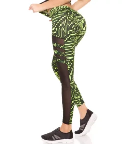 Keltaiset printtikuvioiset mesh treenitrikoot + toppi
