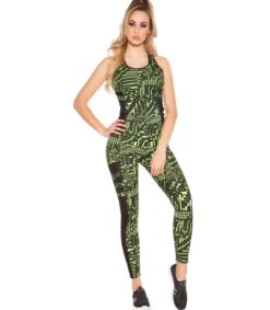 Keltaiset printtikuvioiset mesh treenitrikoot + toppi