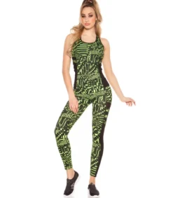 Keltaiset printtikuvioiset mesh treenitrikoot + toppi