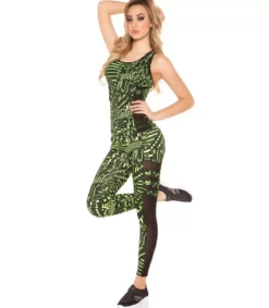 Keltaiset printtikuvioiset mesh treenitrikoot + toppi