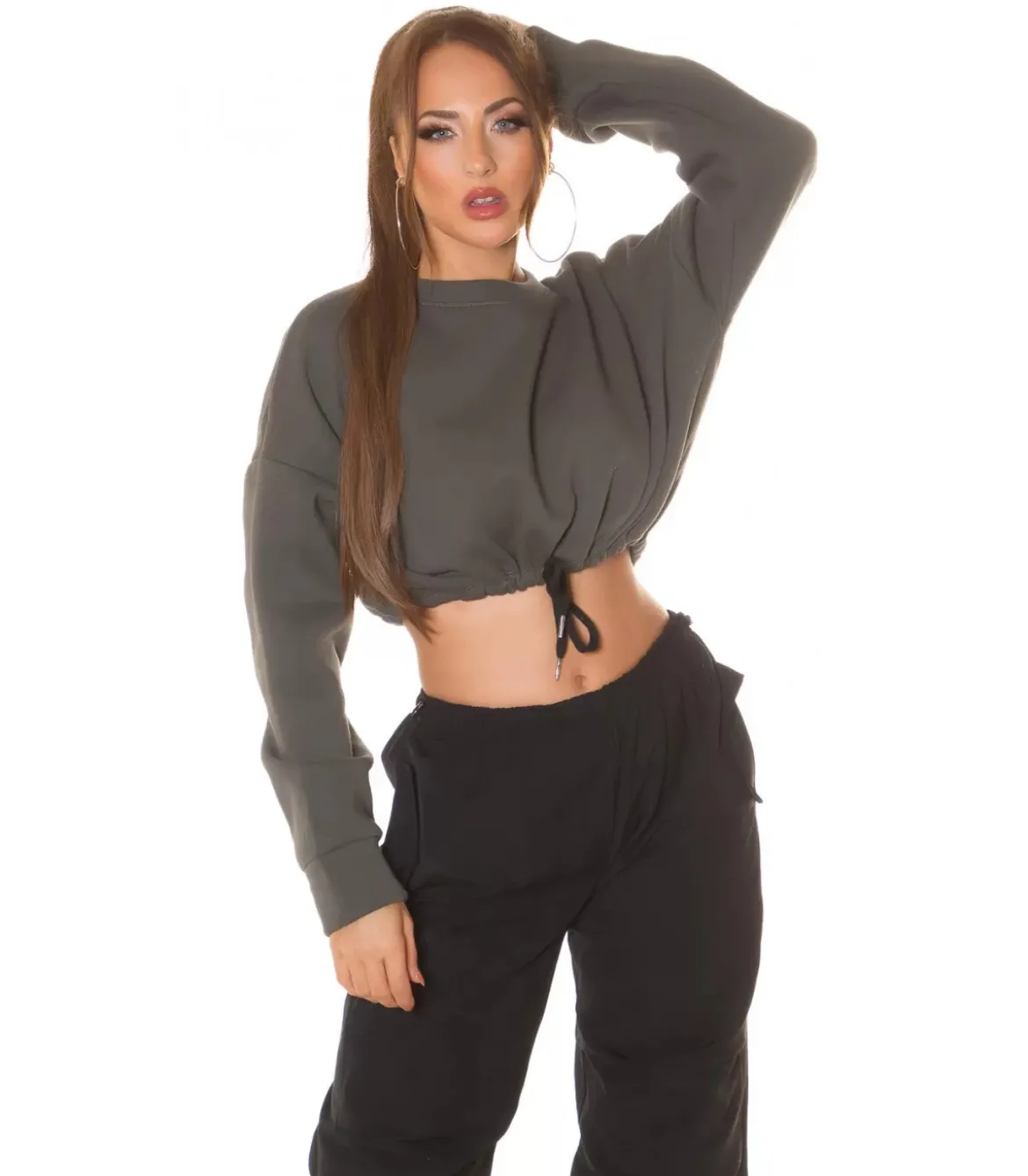 Khaki crop collegepaita nauhoilla