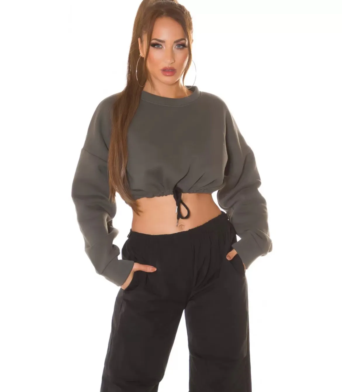 Khaki crop collegepaita nauhoilla