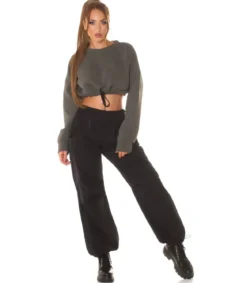 Khaki crop collegepaita nauhoilla