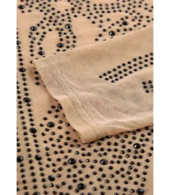 Khaki pitkähihainen strassikoristeinen mesh-body