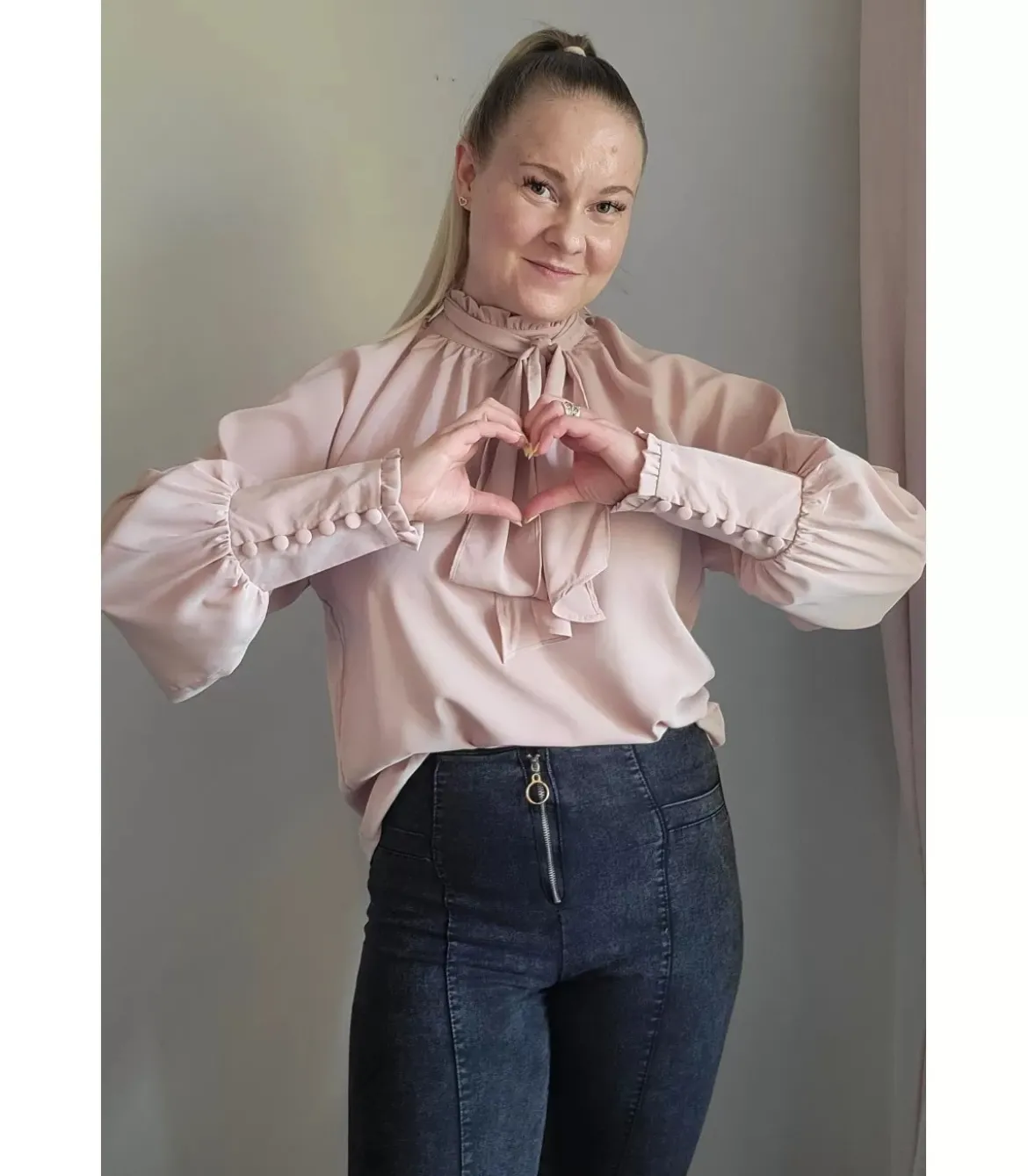Khaki pussihihainen pusero rusettinauhoilla