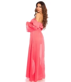 Koralli pitkähihainen off-shoulder mesh-maksimekko