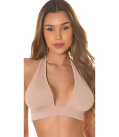 Koucla cappuccino lyhyt halterneck v-ribbitoppi