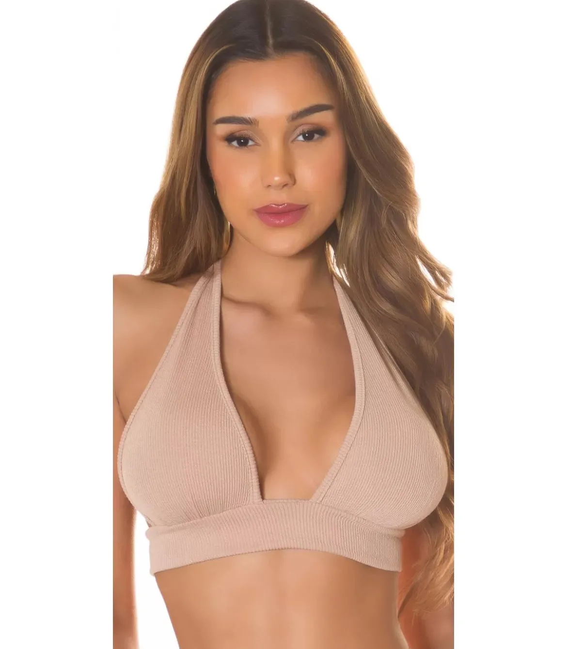 Koucla cappuccino lyhyt halterneck v-ribbitoppi