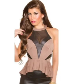 Koucla cappuccino mesh peplum-toppi