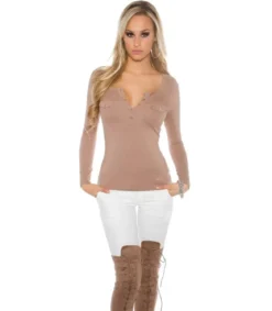 Koucla cappuccino pitkähihainen paita napeilla (plus size)