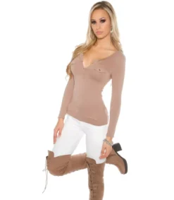 Koucla cappuccino pitkähihainen paita napeilla (plus size)