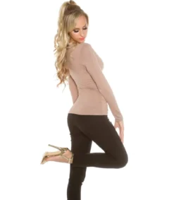 Koucla cappuccino pitkähihainen wrap-look v-paita (plus size)