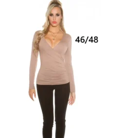 Koucla cappuccino pitkähihainen wrap-look v-paita (plus size)