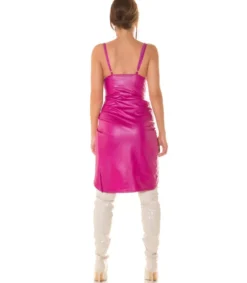 Koucla fuksia high low wrap-look v-tekonahkamekko
