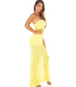 Koucla keltainen olkaimeton juhlajumpsuit