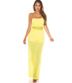 Koucla keltainen olkaimeton juhlajumpsuit