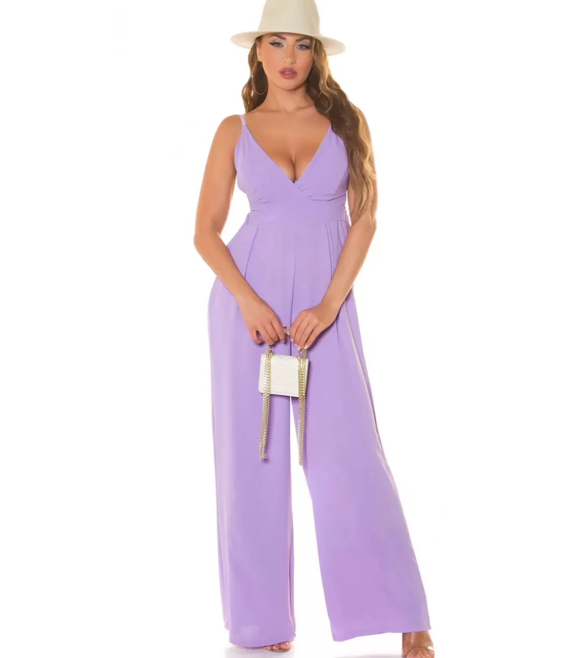 Koucla lila leveälahkeinen v-jumpsuit