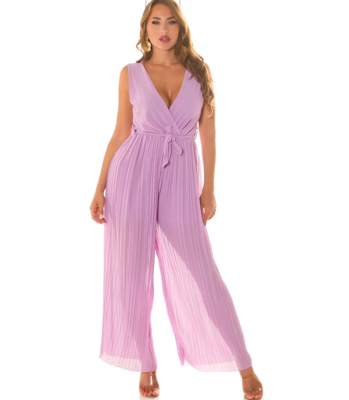 Koucla lila vekkilahkeinen v-jumpsuit vyöllä