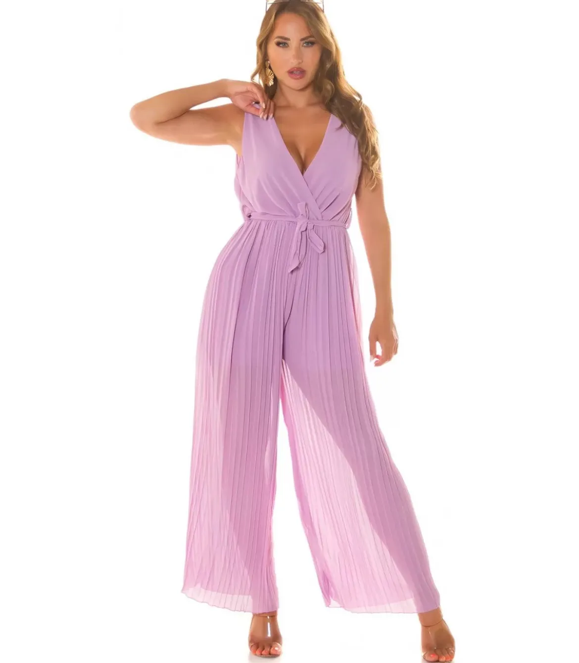 Koucla lila vekkilahkeinen v-jumpsuit vyöllä