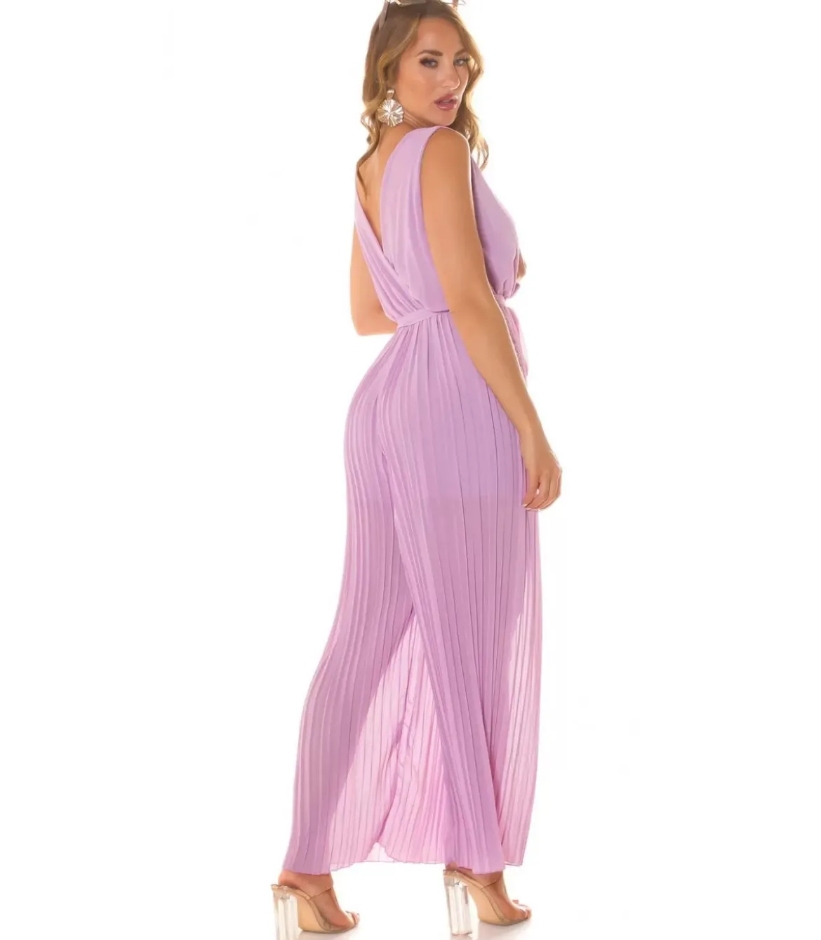Koucla lila vekkilahkeinen v-jumpsuit vyöllä