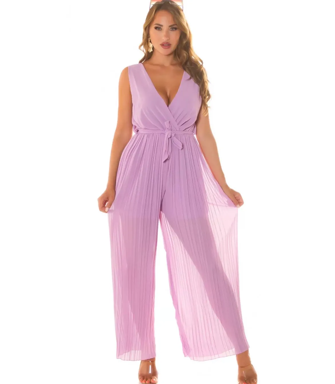 Koucla lila vekkilahkeinen v-jumpsuit vyöllä