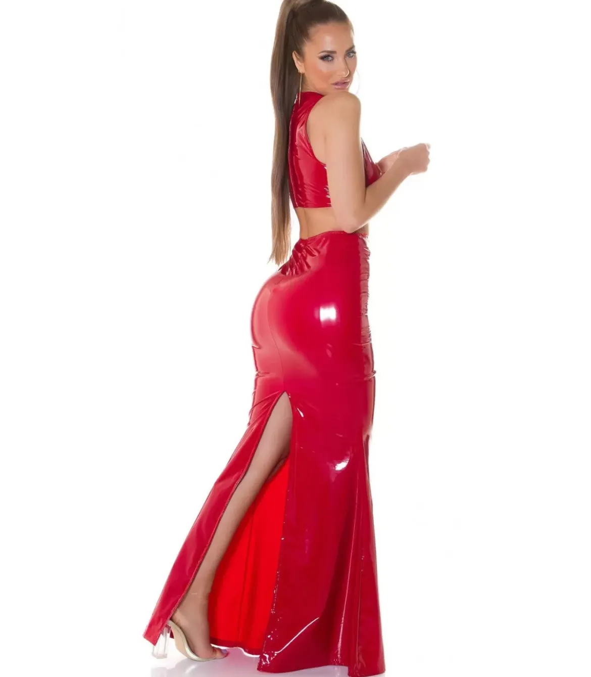Koucla lyhyt latex look toppi punainen