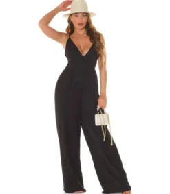 Koucla musta leveälahkeinen v-jumpsuit