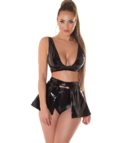 Koucla musta lyhyt latex look v-toppi