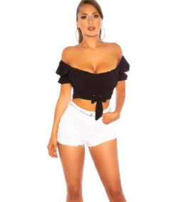 Koucla musta off-shoulder lyhyt latinapaita nauhoilla