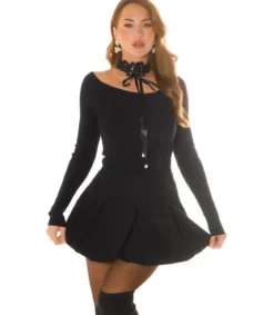Koucla musta off-shoulder pitsichoker neule