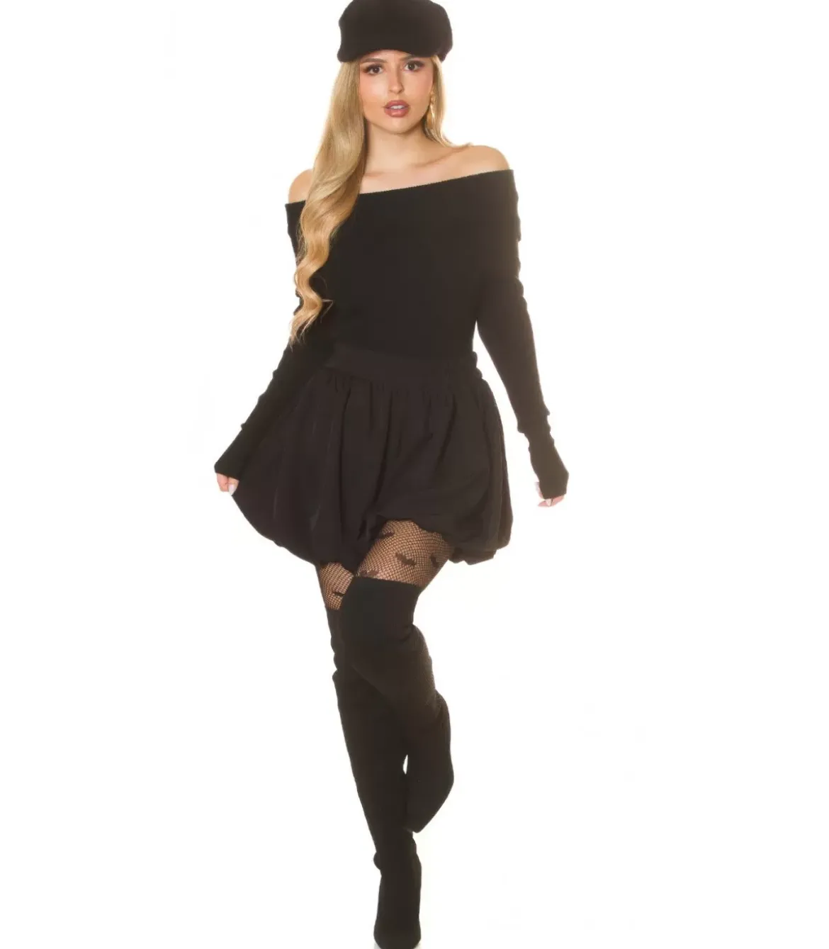 Koucla musta off-shoulder ribbineule