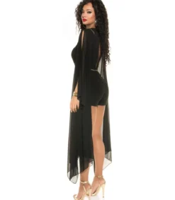 Koucla musta playsuit sifonkihihoilla ja vyöllä