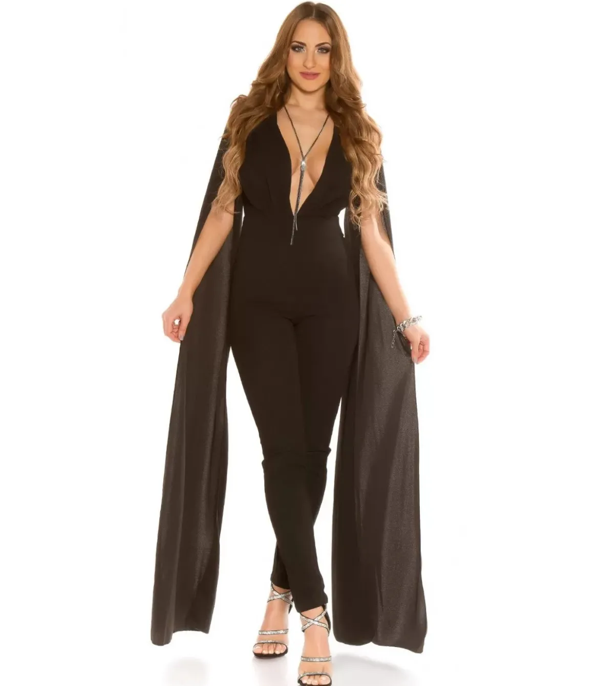 Koucla musta v-jumpsuit liehuksilla
