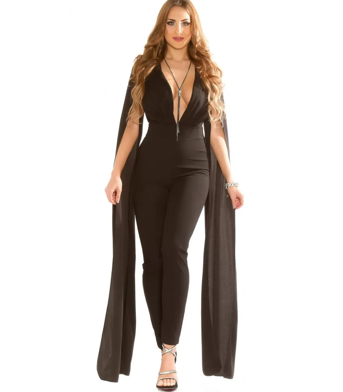 Koucla musta v-jumpsuit liehuksilla