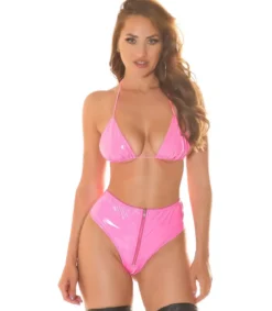 Koucla neonpinkit latex look hotpantsit vetoketjulla
