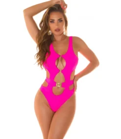 Koucla neonpinkki cut out -uimapuku koristeilla