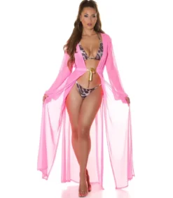 Koucla neonpinkki pitkä mesh-kimono kultanauhoilla