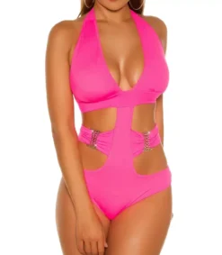 Koucla neonpinkki strassikoristeinen monokini