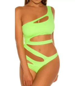 Koucla neonvihreä monokini halkioilla