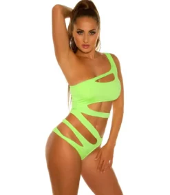 Koucla neonvihreä monokini halkioilla