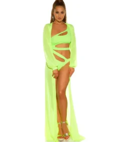 Koucla neonvihreä monokini halkioilla