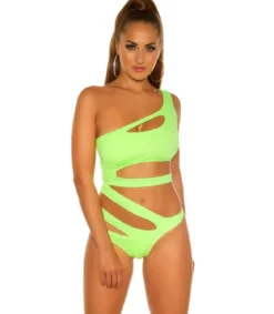 Koucla neonvihreä monokini halkioilla