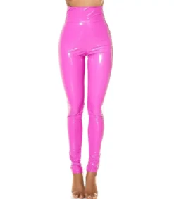 Koucla pinkit korkeavyötäröiset latex look housut