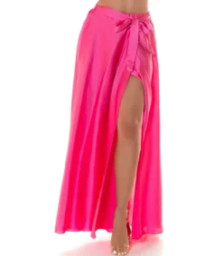 Koucla pinkki satiinilook maksihame halkiolla
