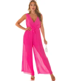 Koucla pinkki vekkilahkeinen v-jumpsuit vyöllä