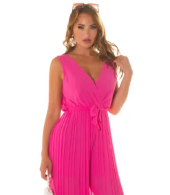 Koucla pinkki vekkilahkeinen v-jumpsuit vyöllä