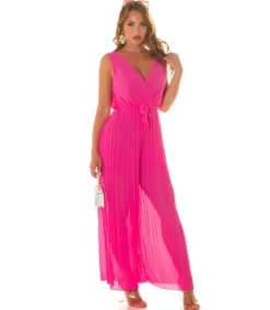 Koucla pinkki vekkilahkeinen v-jumpsuit vyöllä