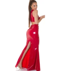 Koucla punainen latex look maksihame halkiolla