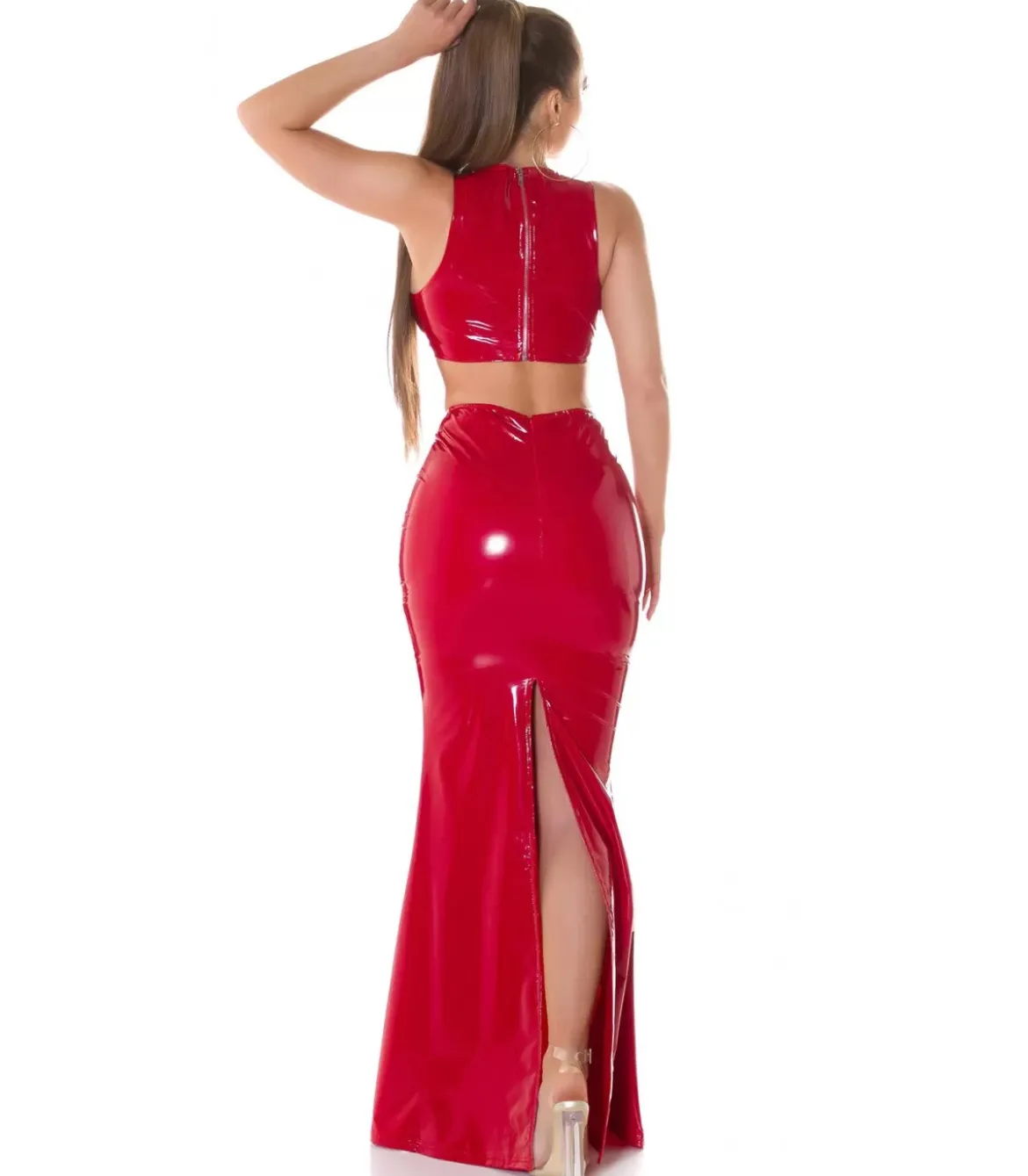 Koucla punainen latex look maksihame halkiolla