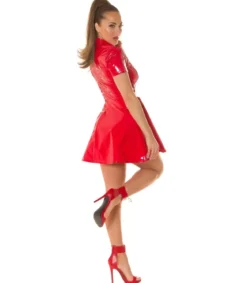 Koucla punainen lyhythihainen latex look skater-mekko